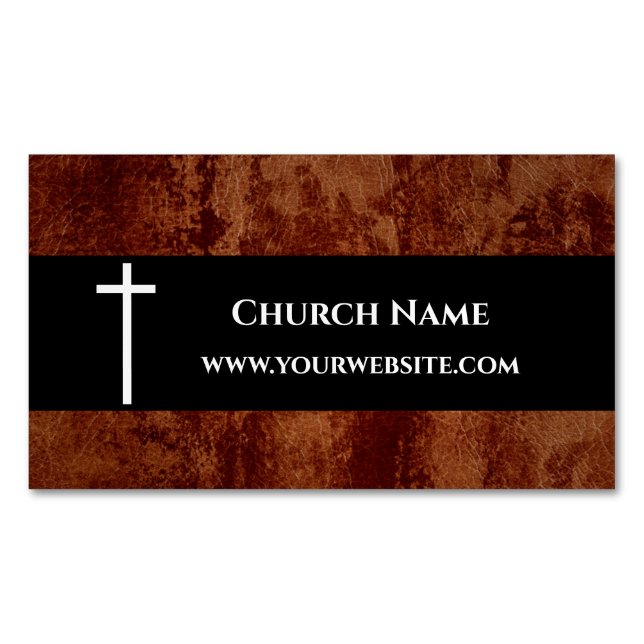 Pfarrhaus RUSTIC Leather Christlich Magnetische Visitenkarte (Vorderseite)