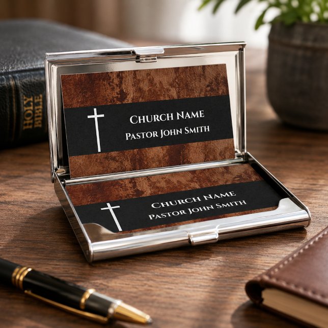 Pfarrhaus RUSTIC Leather Christlich Visitenkarte (Please note: the leather design is simulated and no leather is used in this card.)