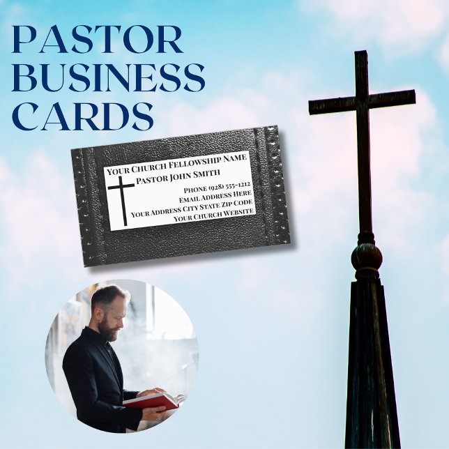 Pfarrhaus Schwarzes Leder Christlich Magnetische Visitenkarte (Church Pastor Business Cards)