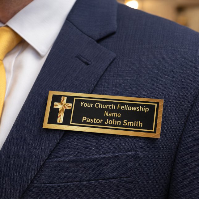 Pfarrkirche Klassisches Gold und Schwarz Namenschild (Church Pastor Classy Gold And Black Name Tag)