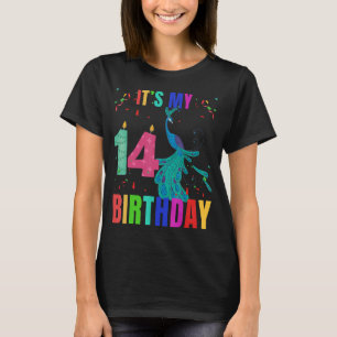 Pfau 14. Geburtstag Niedliche Vögel Tier Grafik T-Shirt