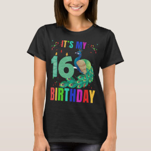 Pfau 16. Geburtstag Niedliche Vögel Tier Grafik T-Shirt