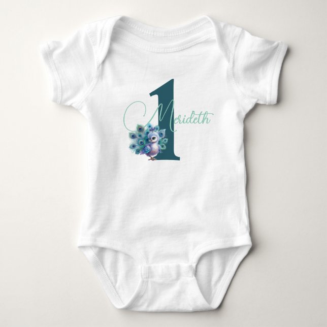 Pfau 1. Geburtstag Bodysuit Baby Strampler (Vorderseite)