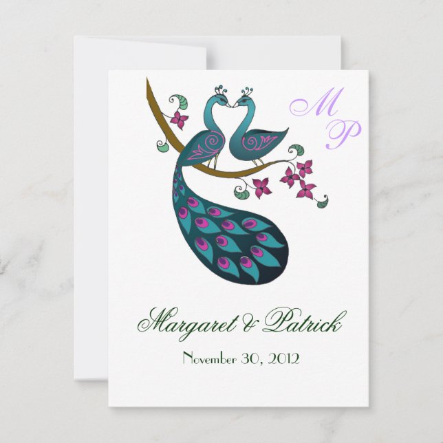 Pfau -1 Save the Date notecard (Vorderseite)