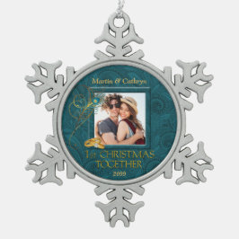 Pfau 1. Weihnachtsfest - Foto Schneeflocken Zinn-Ornament