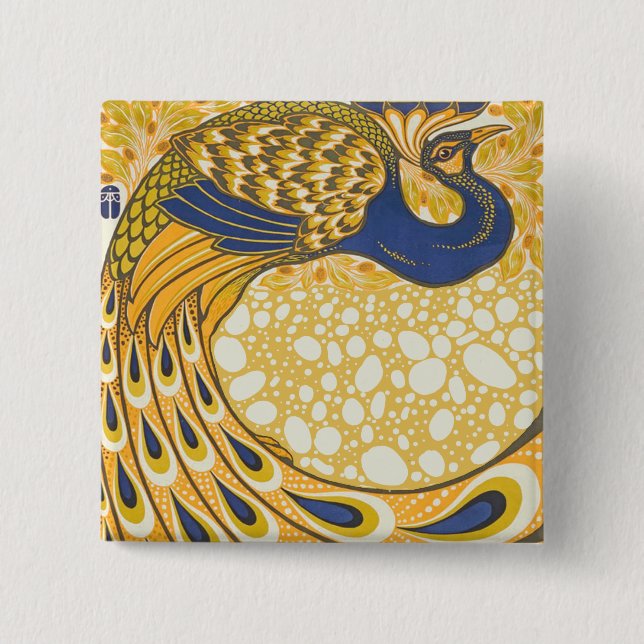 Pfau Antike Vintage Farbe Button (Vorderseite)