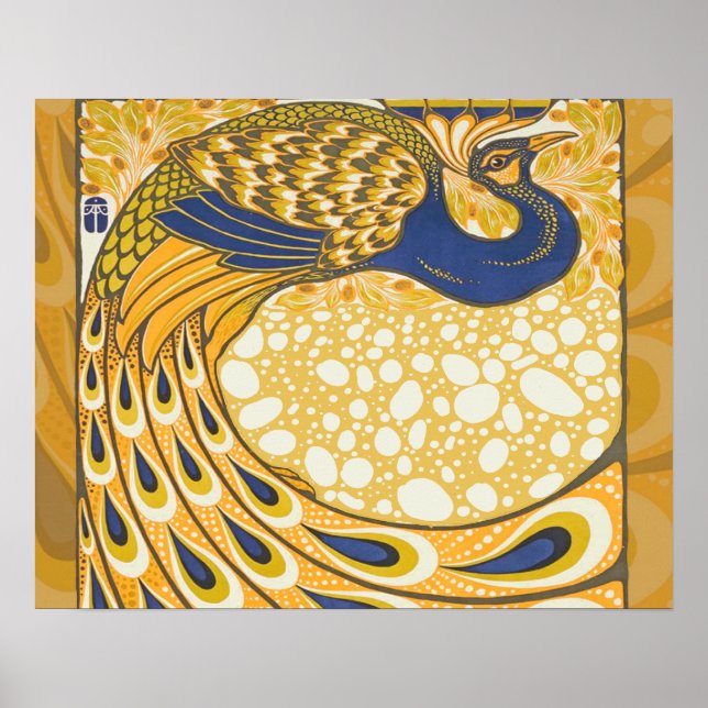 Pfau Antike Vintage Farbe Poster (Vorne)