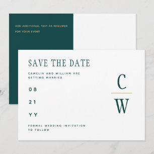 Pfau AQUAMARINE grüne Goldhochzeit SPAREN DAS DATU Save The Date