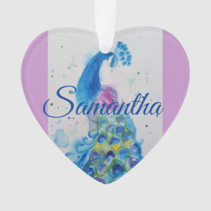Pfau Aquarell Blau Mädchen Weihnachtsdekoration Ornament