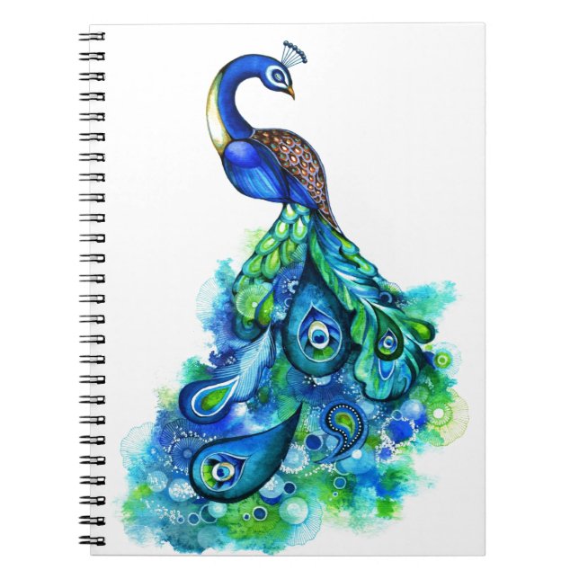 Pfau-Aquarell Notizblock (Vorderseite)