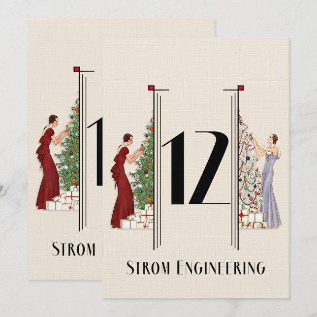 Pfau Art Deco Flair Weihnachten Tischnummer 12 (Vorne/Hinten)