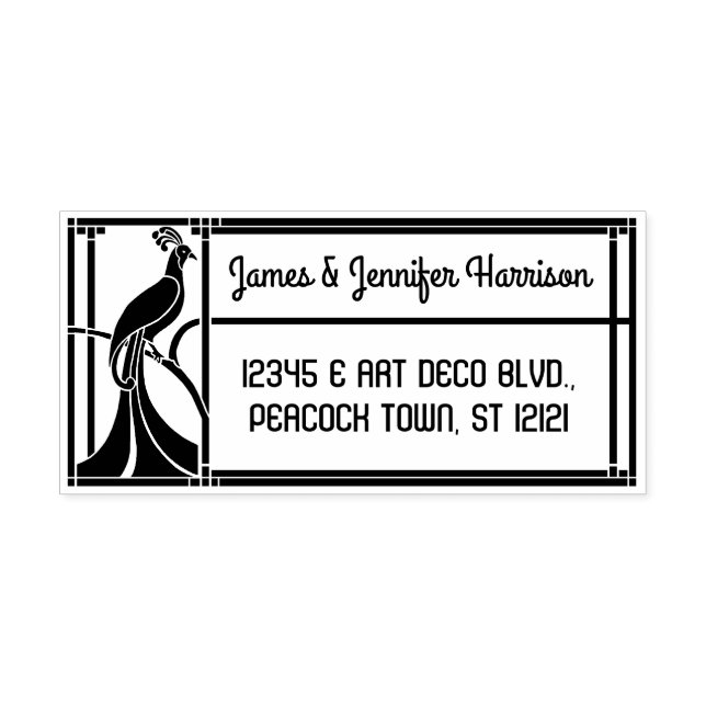 Pfau Art Deco Grenze | Name und Rücksendeadresse Permastempel (Design)