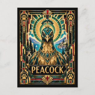 Pfau, Art Deco Wildlife Postkarte