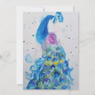 Pfau Art Watercolor Geburtstagsfeier Einladung