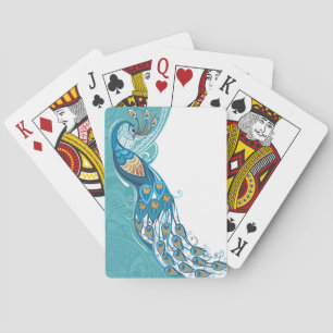 Pfau auf Aquamariner Illustration Spielkarten