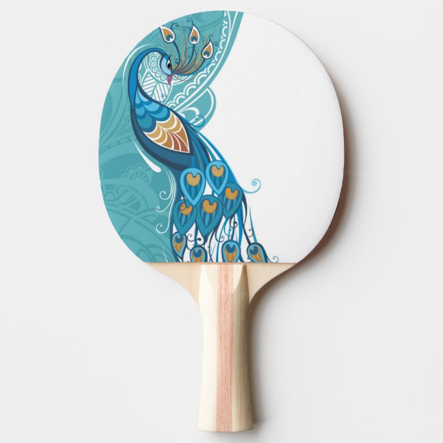 Pfau auf aquamariner Illustration Tischtennis Schläger (Vorderseite)