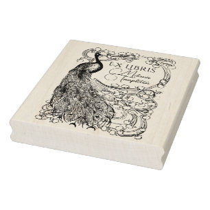 Pfau auf Blume gedeckte Zweigstelle Ex Libris Gummistempel