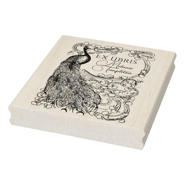 Pfau auf Blume gedeckte Zweigstelle Ex Libris Gummistempel (Stempel)