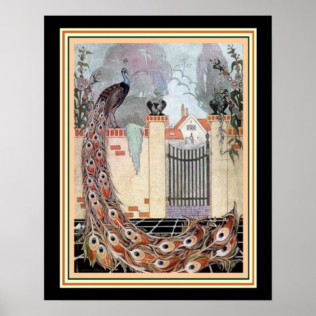 "Pfau auf der Terrasse" Art Deco 16x20 Poster (Vorne)