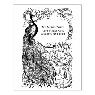 Pfau auf einem kreisförmig mit Blumen bedeckten As Gummistempel