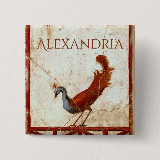 Pfau auf Fresco Antikes antikes Gemälde Button (Vorderseite)