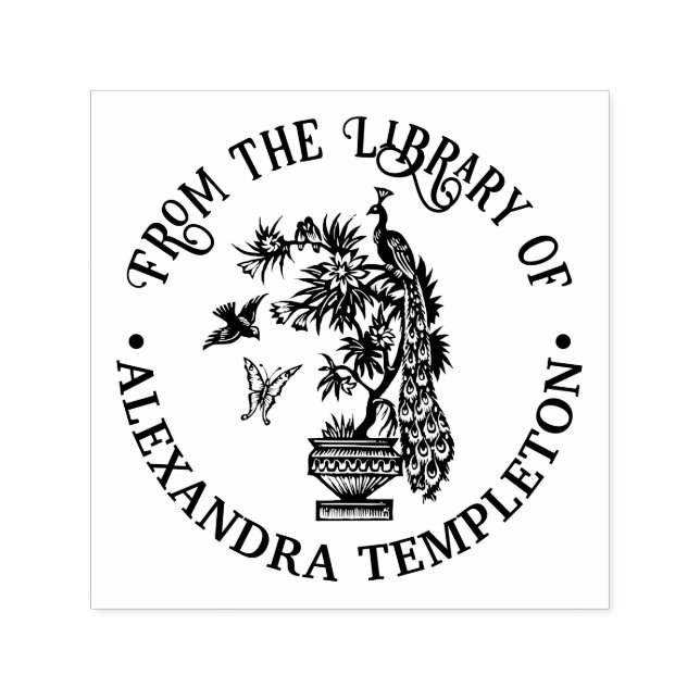 Pfau auf Pflanze Butterfly Bird Library Name Permastempel (Design)