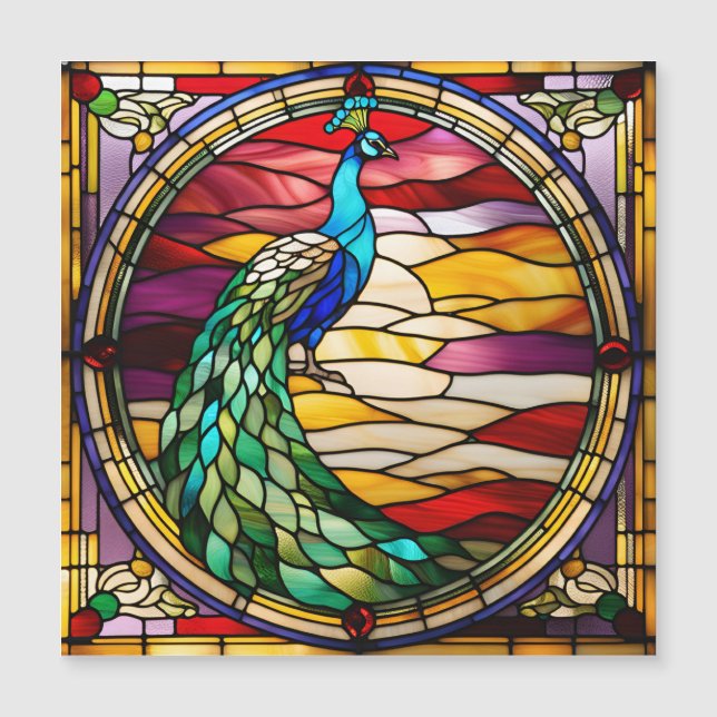 Pfau auf Rosa Magnetkarte (Vorderseite)