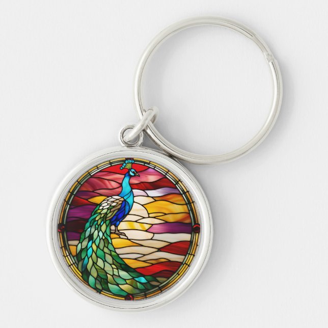 Pfau auf Rosa Schlüsselanhänger (Vorne)