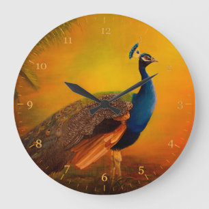 Pfau bei Sonnenaufgang Große Wanduhr
