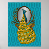 Pfau bewundert sein Reflektionspaket Print