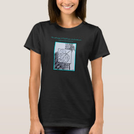Pfau & Blatt Blk Tinte Türkisrand & Schrift T-Shirt