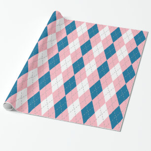 Pfau Blau Pink Dk Grau Wht XL Argyle Geschenkpapier