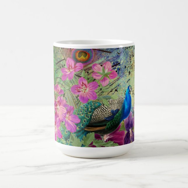 Pfau-Blume und Musik Kaffeetasse (Mittel)