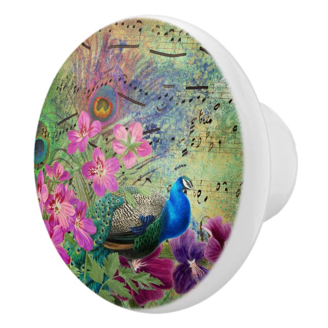 Pfau-Blume und Musik Keramikknauf (Rechts)