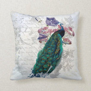 Pfau Blume Vintage grafische Kunst farbenfroh Kissen