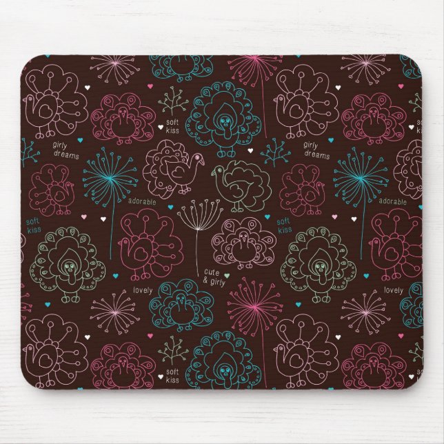 Pfau-Blumen-Indien-Tapete Vintag Mousepad (Vorne)