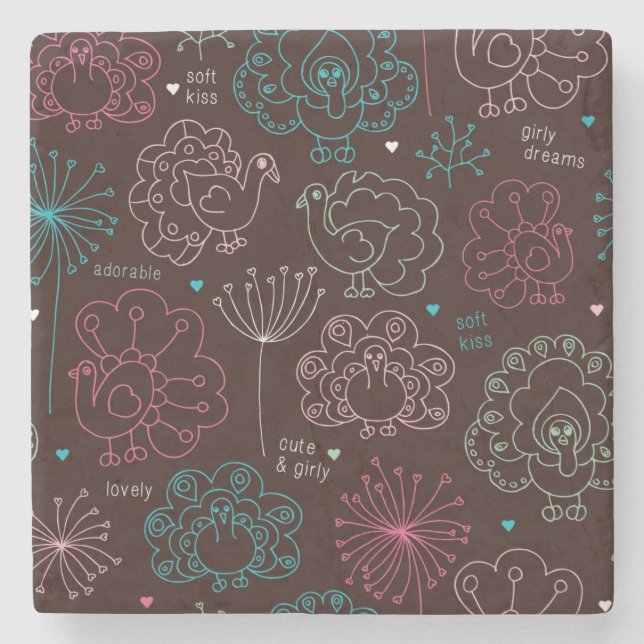 Pfau-Blumen-Indien-Tapete Vintag Steinuntersetzer (Vorderseite)