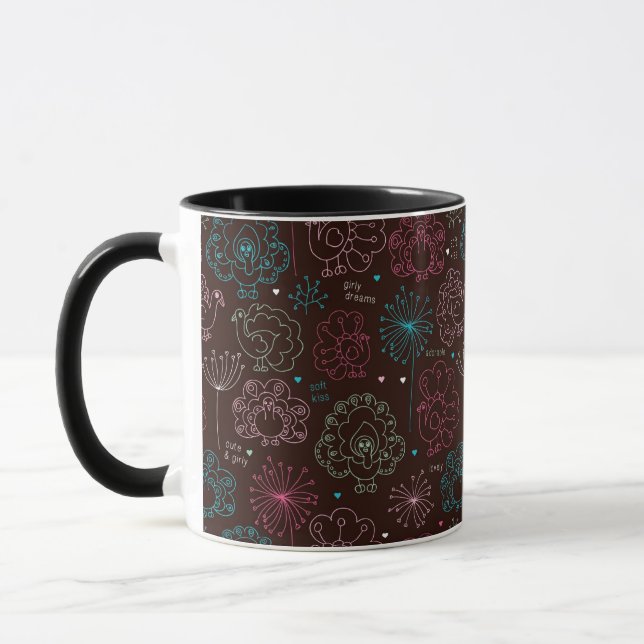 Pfau-Blumen-Indien-Tapete Vintag Tasse (Links)