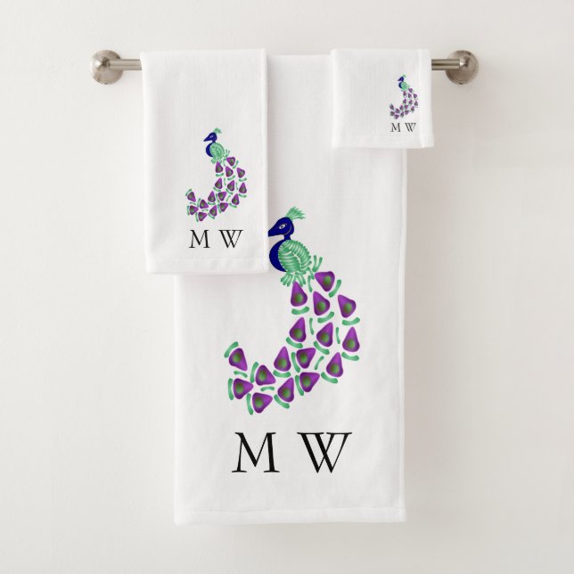 Pfau Design Monogrammiert Badhandtuch Set (Insitu)