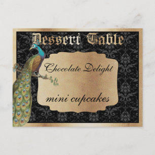 Pfau Dunkelgold Dessert Süßigkeiten Tisch Schild Postkarte