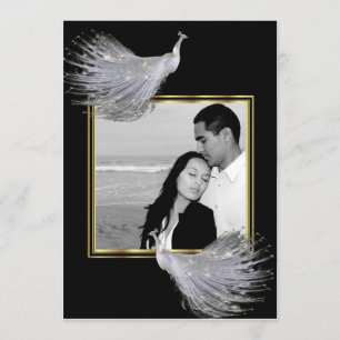 Pfau-Eleganz-Schwarzes, Goldhochzeits-Einladung Einladung