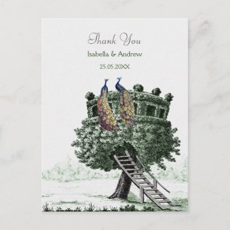 Pfau Fantasie Baum Dankeskarte Postkarte