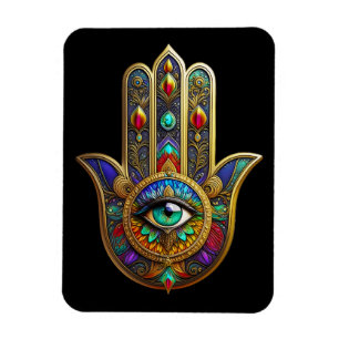 Pfau-Farben-Blütenblätter Hamsa Grünes Drittes Aug Magnet