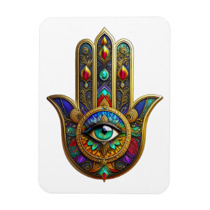 Pfau-Farben-Blütenblätter Hamsa Grünes Drittes Aug Magnet