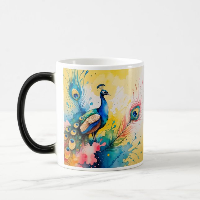 Pfau farbenfrohes Design  Verwandlungstasse (Links)
