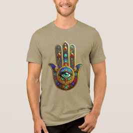 Pfau Farbige Blütenblätter Hamsa Grün Drittes Auge Tri-Blend Shirt