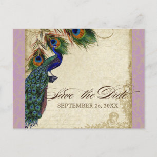 Pfau & Feathers Formal Save the Date Lavender Ankündigungspostkarte