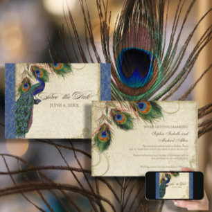 Pfau & Feathers Formal Save the Date Navy Blue Einladung