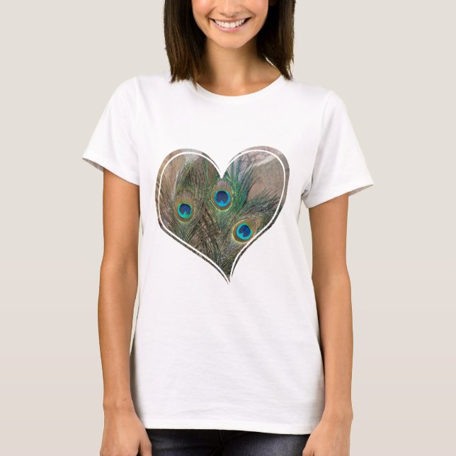 Pfau-Feder-Doppelt-Herz T-Shirt (Vorderseite)