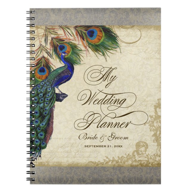 Pfau & Feder Formales Hochzeitsplaner Journal Notizblock (Vorderseite)